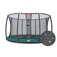 Батут BERG Elite+ InGround Green 430 Tattoo с защитной сеткой Safety Net T-series 430