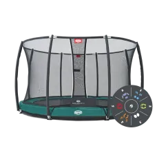 Батут BERG Elite+ InGround Green 430 Tattoo с защитной сеткой Safety Net T-series 430