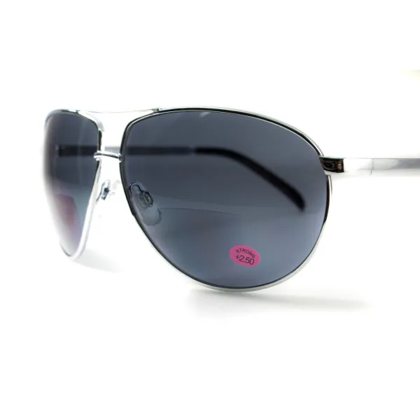 Окуляри біфокальні (захисні) Global Vision Aviator Bifocal (+2.0) (gray), чорні біфокальні лінзи в металевій оправі