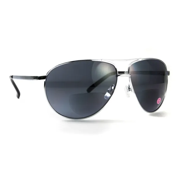 Окуляри біфокальні (захисні) Global Vision Aviator Bifocal (+2.0) (gray), чорні біфокальні лінзи в металевій оправі