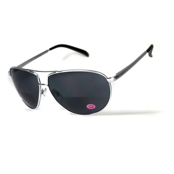 Окуляри біфокальні (захисні) Global Vision Aviator Bifocal (+2.0) (gray), чорні біфокальні лінзи в металевій оправі