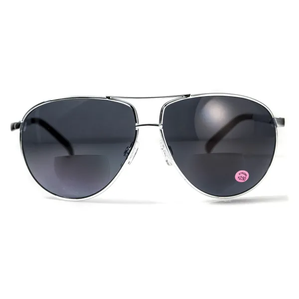 Окуляри біфокальні (захисні) Global Vision Aviator Bifocal (+2.0) (gray), чорні біфокальні лінзи в металевій оправі