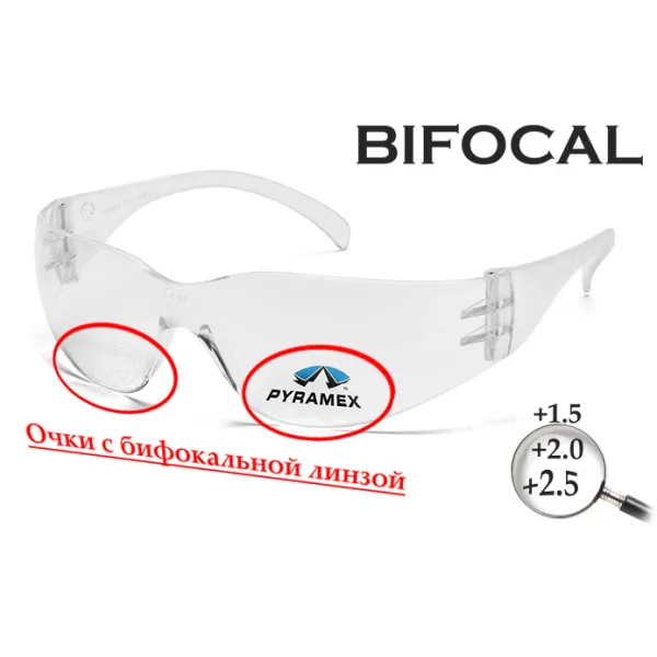 Бифокальные защитные очки Pyramex Intruder Bifocal (+1.5) (clear) прозрачные