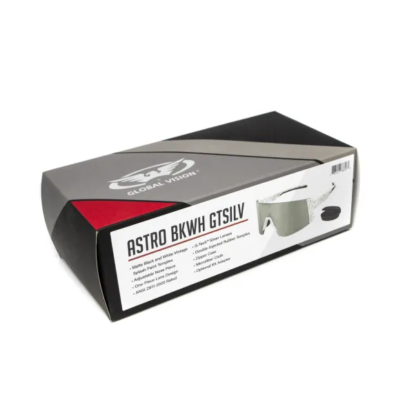 Окуляри захисні Global Vision Astro White (G-Tech™ silver), дзеркальні сірі в білій оправі (з можливістю установки діоптрійної