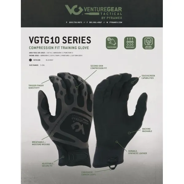 Тактичні рукавиці Venture Gear Tactical VGTG10 Compression Fit, чорні, розмір S (7)