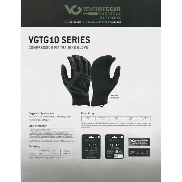 Тактичні рукавиці Venture Gear Tactical VGTG10 Compression Fit, чорні, розмір S (7)