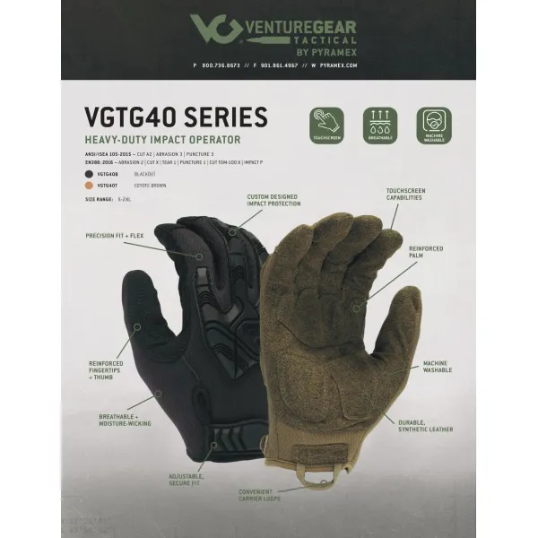 Тактичні рукавиці протиударні Venture Gear Tactical VGTG40 Heavy-Duty Impact Operator, чорні, розмір L (9)
