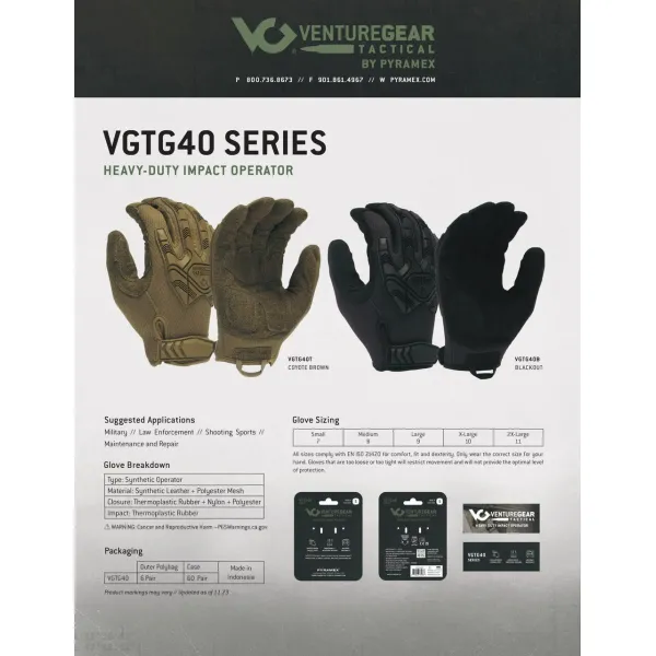 Тактичні рукавиці протиударні Venture Gear Tactical VGTG40 Heavy-Duty Impact Operator, чорні, розмір L (9)