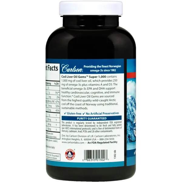 Риб'ячий жир з печінки тріски (Cod liver oil) 1000 мг 250 капсул