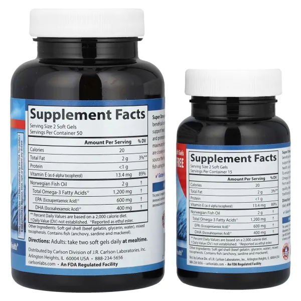 Рыбий жир (Super Omega-3) Carlson Labs, 1200 мг 180 капсул