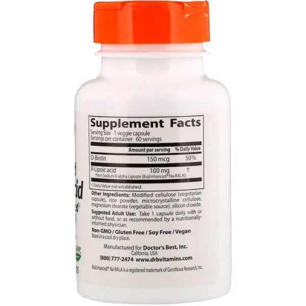 R-ліпоєва кислота (R-Lipoic Acid) 100 мг 180 капсул