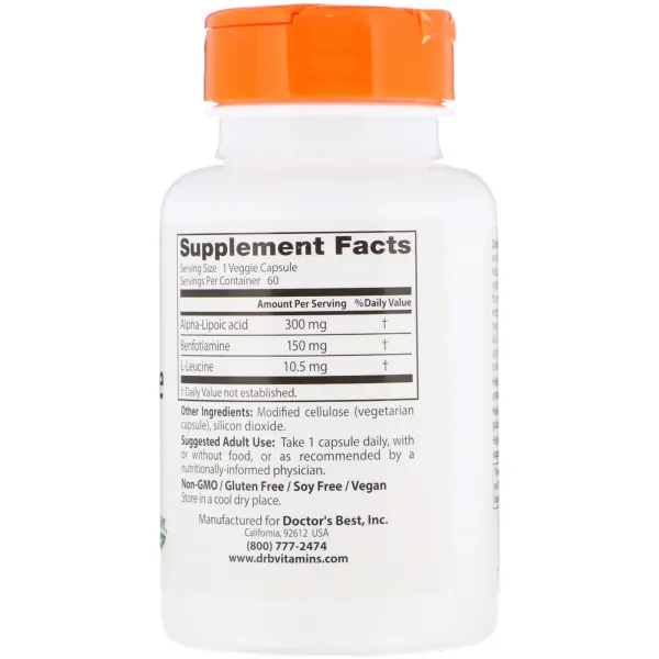 Альфа-ліпоєва кислота + бенфотіамін (Benfotiamine + Alpha-lipoic acid) 300 мг/150 мг 60 капсул