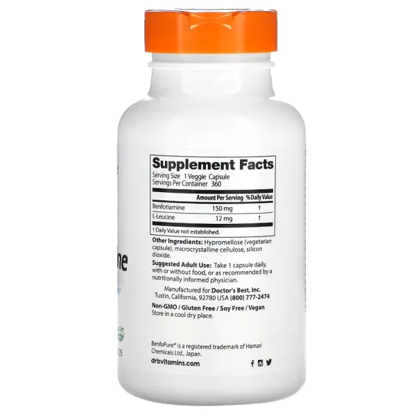 Бенфотіамін, Benfotiamine, Doctor's Best, 150 мг, 120 капсул