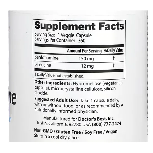 Бенфотіамін, Benfotiamine, Doctor's Best, 150 мг, 120 капсул