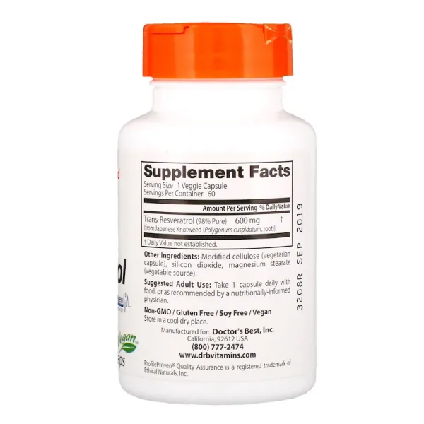 Високопотенційний транс-ресвератрол (High Potency Trans-Resveratrol) 600 мг 60 капсул