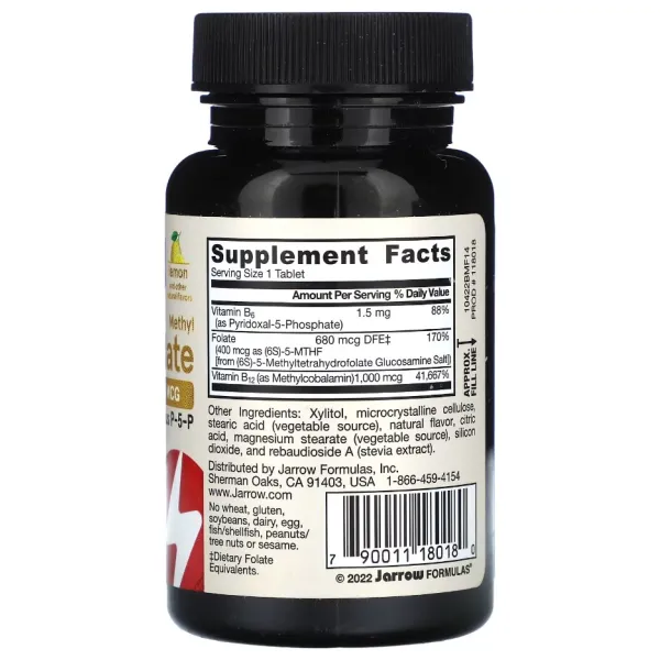 Метилфолат і метил B-12 (Methyl B-12 & Methyl Folate Lemon Flavor) 1000 мкг/400 мкг 100 льодяників зі смаком лимона