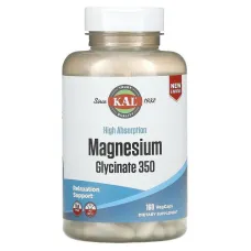 Магний глицинат, Magnesium Glycinate, KAL, высокая абсорбция, 350 мг 160капсул