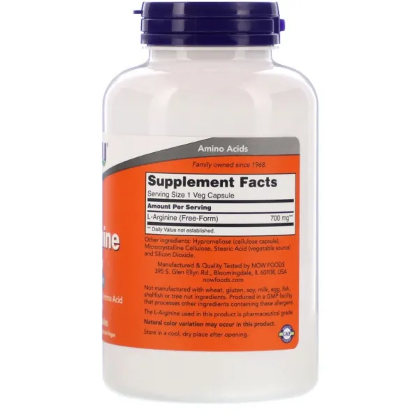 Л-Аргінін, L-Arginine, Now Foods, 700 мг 180 капсул