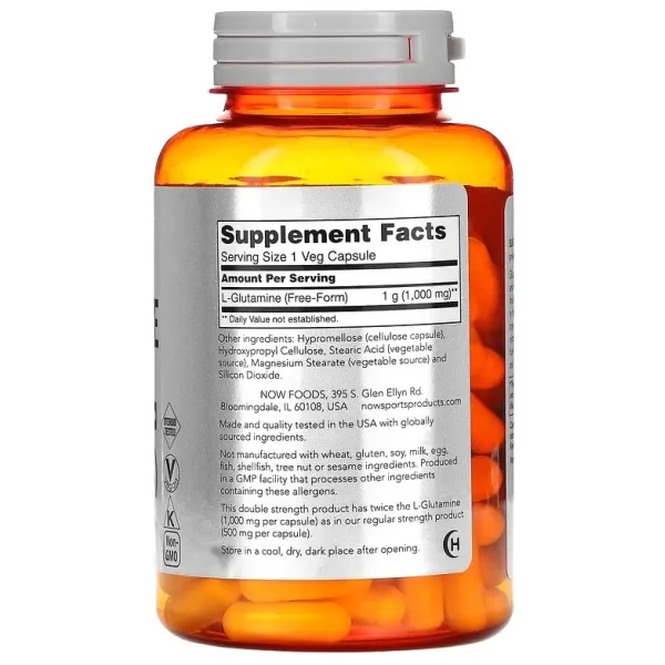 L-глютамін, L-Glutamine, Now Foods, Sports, подвійна сила, 1000 мг 240 капсул