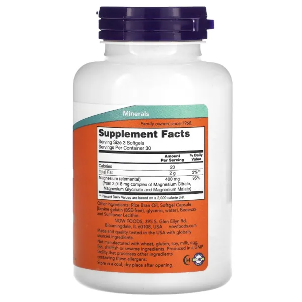 Магній цитрат, Magnesium Citrate, Now Foods, 180 гелевих капсул