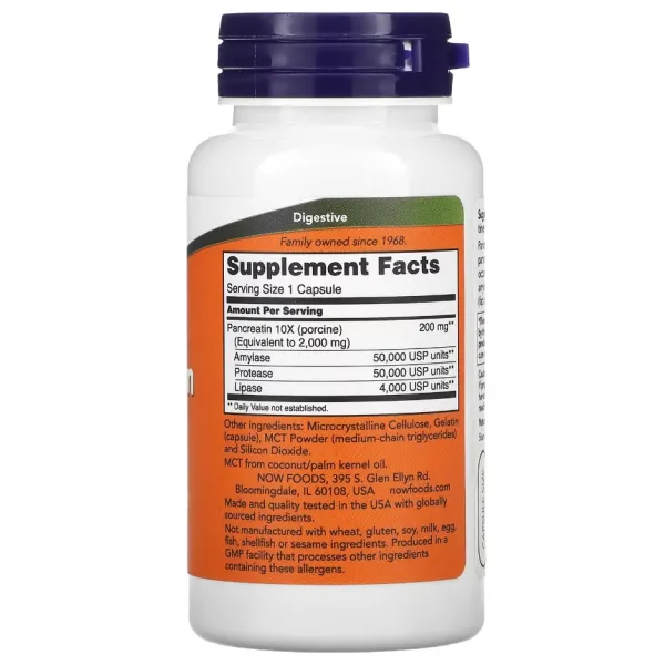 Панкреатин (Pancreatin), Now Foods, 2000 мг 100 капсул