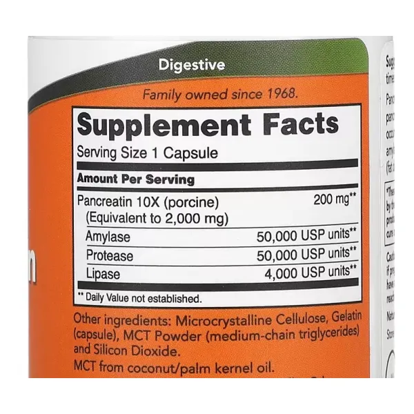 Панкреатин (Pancreatin), Now Foods, 2000 мг 100 капсул