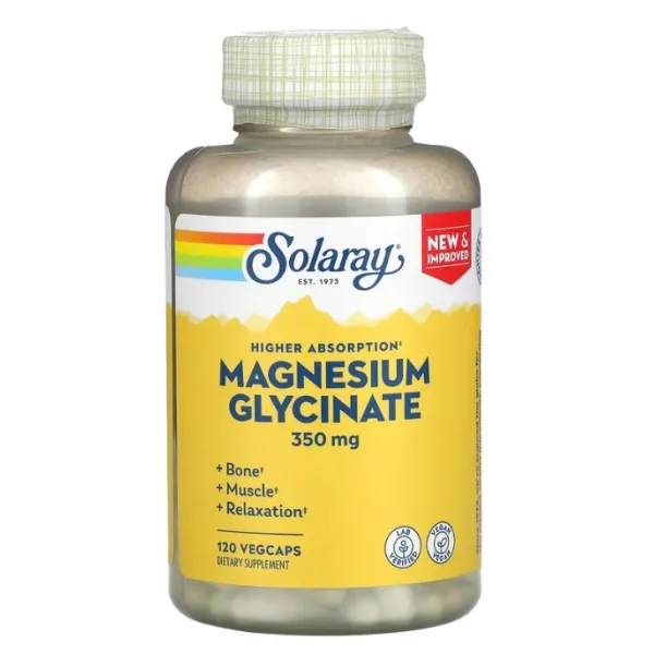 Магній гліцинат, Magnesium Glycinate, Solaray, висока абсорбція, 350 мг 120 капсул