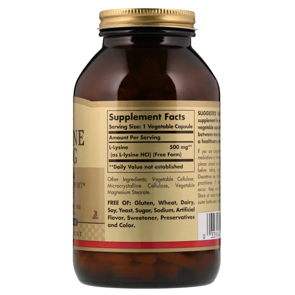 Л-Лізин (L-Lysine), Solgar, 500 мг 100 капсул