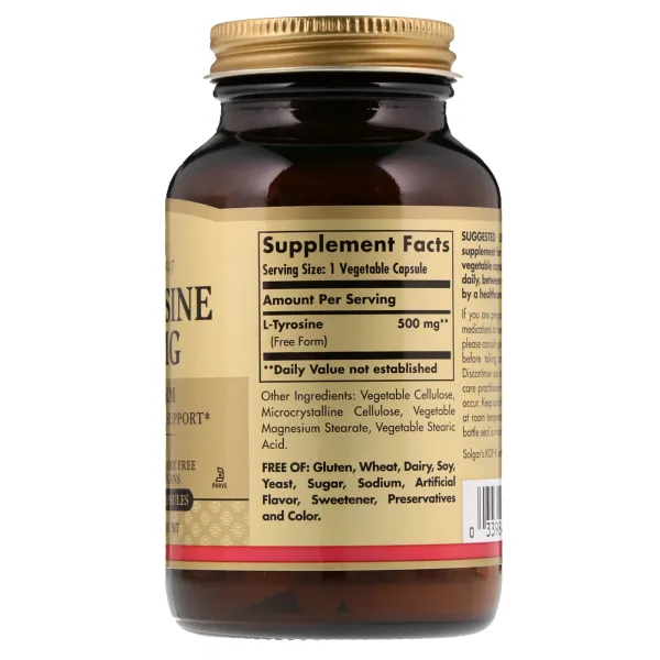Л-Тирозин (L-tyrosine), Solgar, 500 мг 100 капсул