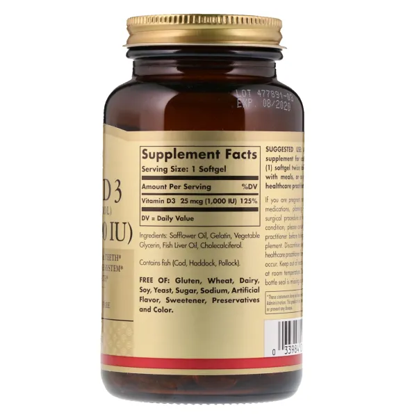 Натуральний вітамін D3 (Vitamin D3) 1000 МО 250 капсул