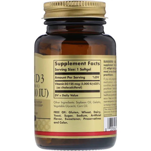 Вітамін D3 (Vitamin D3) Solgar, 5000 МО 100 капсул