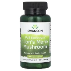 Ежовик гребенчатый (Lion's Mane Mushroom), Swanson, 500 мг 60 капсул