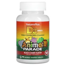 Витамин D3 со вкусом черной вишни, без сахара (Vitamin D3, Animal Parade) 500 МЕ 90 конфет
