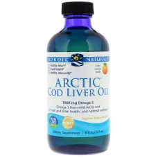 Риб'ячий жир рідкий з печінки арктичної тріски (Cod Liver Oil) 237 мл зі смаком апельсину