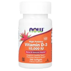 Вітамін Д-3, Vitamin D-3, Now Foods, високоефективний, 10000 МО, 240 капсул
