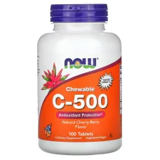 Витамин С, Chewable C-500, NOW Foods, 100 жевательных таблеток со вкусом вишни