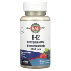 Витамин B12 (B-12 Methylcobalamin & Adenosylcobalamin) 2000 мкг 60 таблеток ягоды
