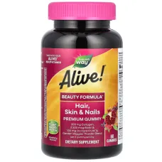Вітаміни для волосся, шкіри та нігтів з колагеном (Alive Skin, Nails, Hair with Collagen) зі смаком полуниці 60 жувальних таблеток