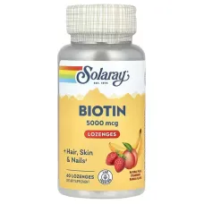 Биотин (Biotin) 5000 мкг со вкусом персика, клубники и банана 60 леденцов 