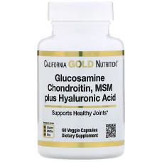 Глюкозамін, Хондроїтин, МСМ та Гіалуронова кислота (Glucosamine Chondroitin, MSM plus Hyaluronic Acid) 60 капсул