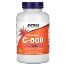 Витамин С, Chewable C-500, NOW Foods, 100 жевательных таблеток со вкусом апельсина