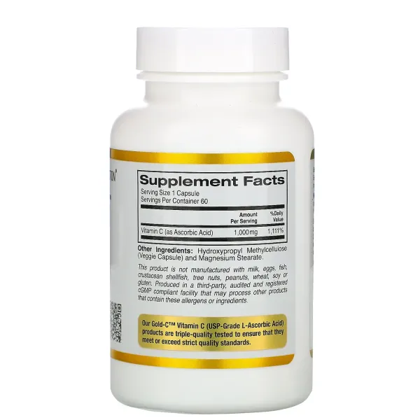 Вітамін С, California Gold Nutrition 1000 мг 60 капсул