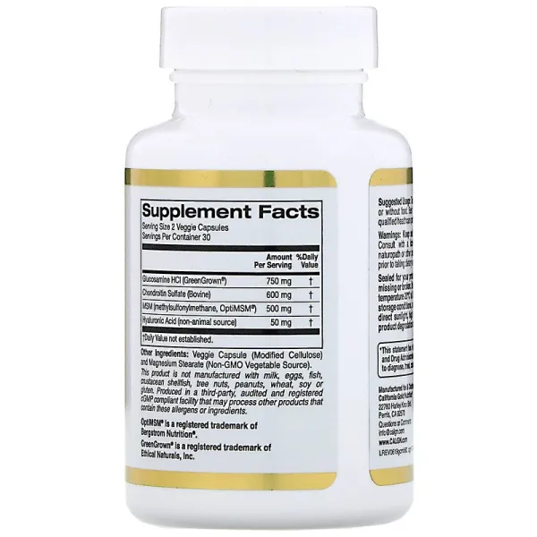 Глюкозамін, Хондроїтин, МСМ та Гіалуронова кислота (Glucosamine Chondroitin, MSM plus Hyaluronic Acid) 60 капсул