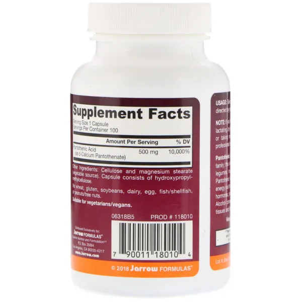 Пантотенова кислота, вітамін В5 (Pantothenic acid B5) 500 мг 100 капсул