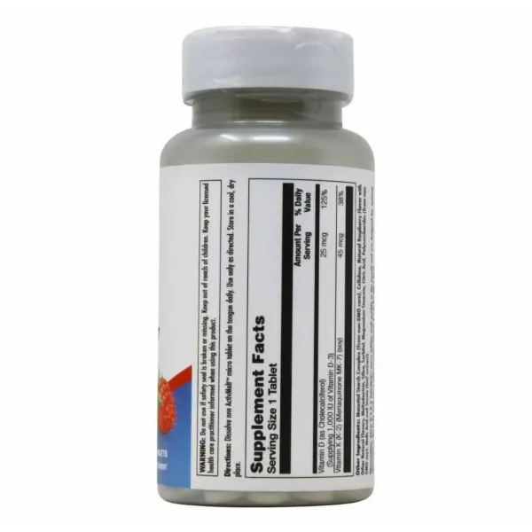 Вітаміни Д3 та K2 (Vitamin D-3 K-2) 1000 МО/45 мкг 60 таблеток зі смаком червоної малини