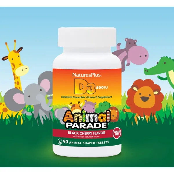 Витамин D3 со вкусом черной вишни, без сахара (Vitamin D3, Animal Parade) 500 МЕ 90 конфет