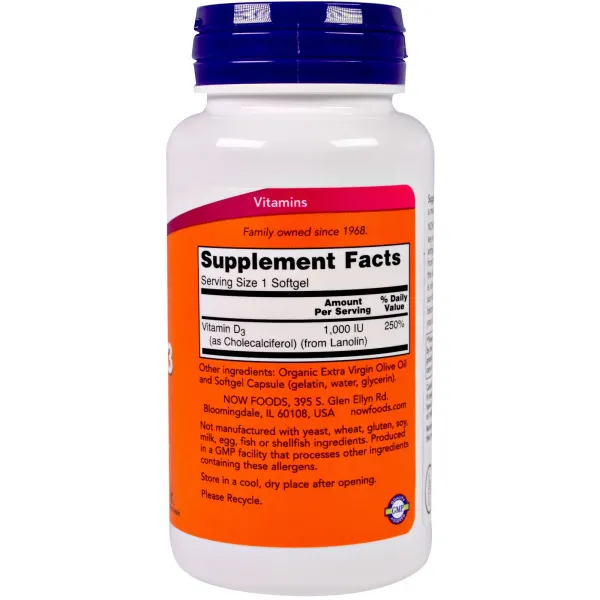 Вітамін D3 (Vitamin D3), NOW Foods, 1000 МО 180 капсул