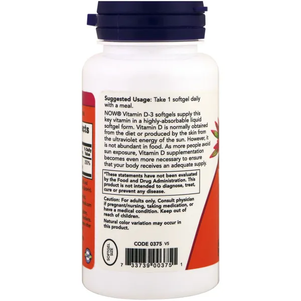 Вітамін D3 (Vitamin D3), NOW Foods, 1000 МО 180 капсул