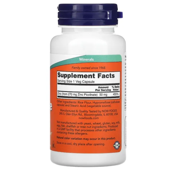 Піколінат цинку (Zinc Picolinate), Now Foods, 50 мг 60 капсул