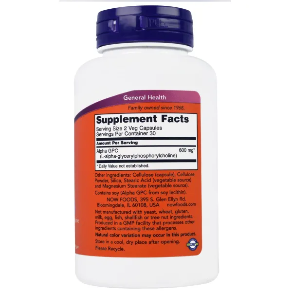 Альфа GPC (Alpha-GPC), NOW Foods, 300 мг 60 капсул
